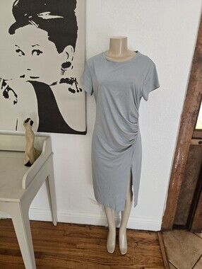 NWT Women's Light Silver Crest Ruched Side-Slit T-Shirt Dress Size Large
